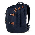 Lieblingstasche satch Pack school backpack in navy blue with brown leather-look accents and adjustable straps