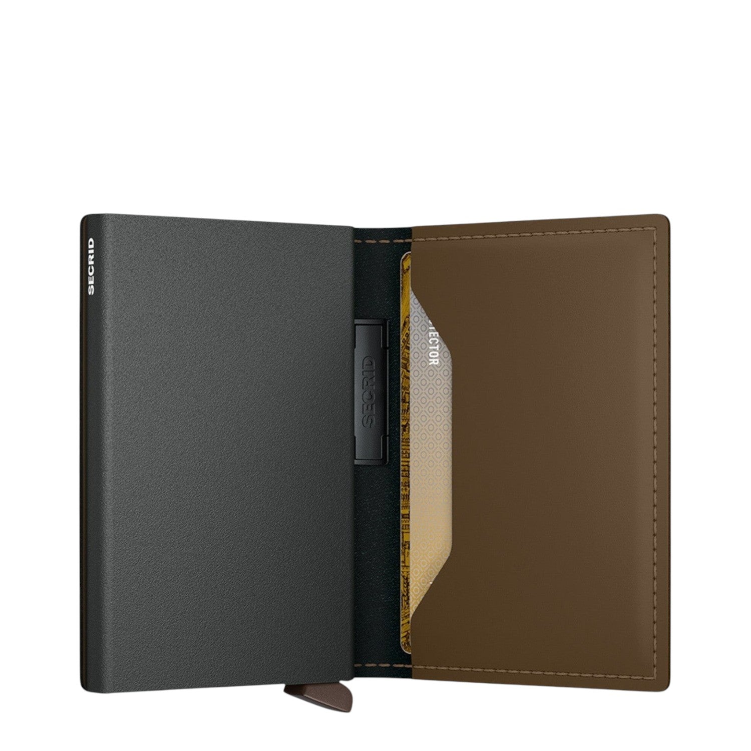 Lieblingstasche Secrid Bandwallet Matte in black with brown leather interior and integrated RFID card protector