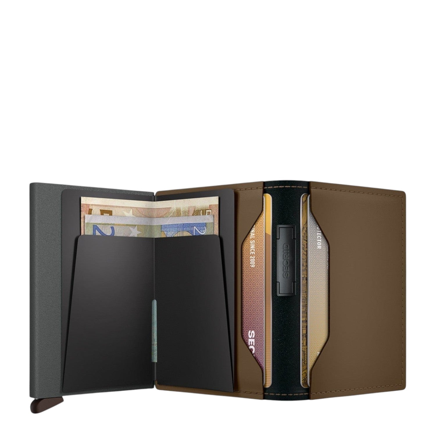 Lieblingstasche Secrid Bandwallet Matte in brown with black card protector and elastic band for cards and cash