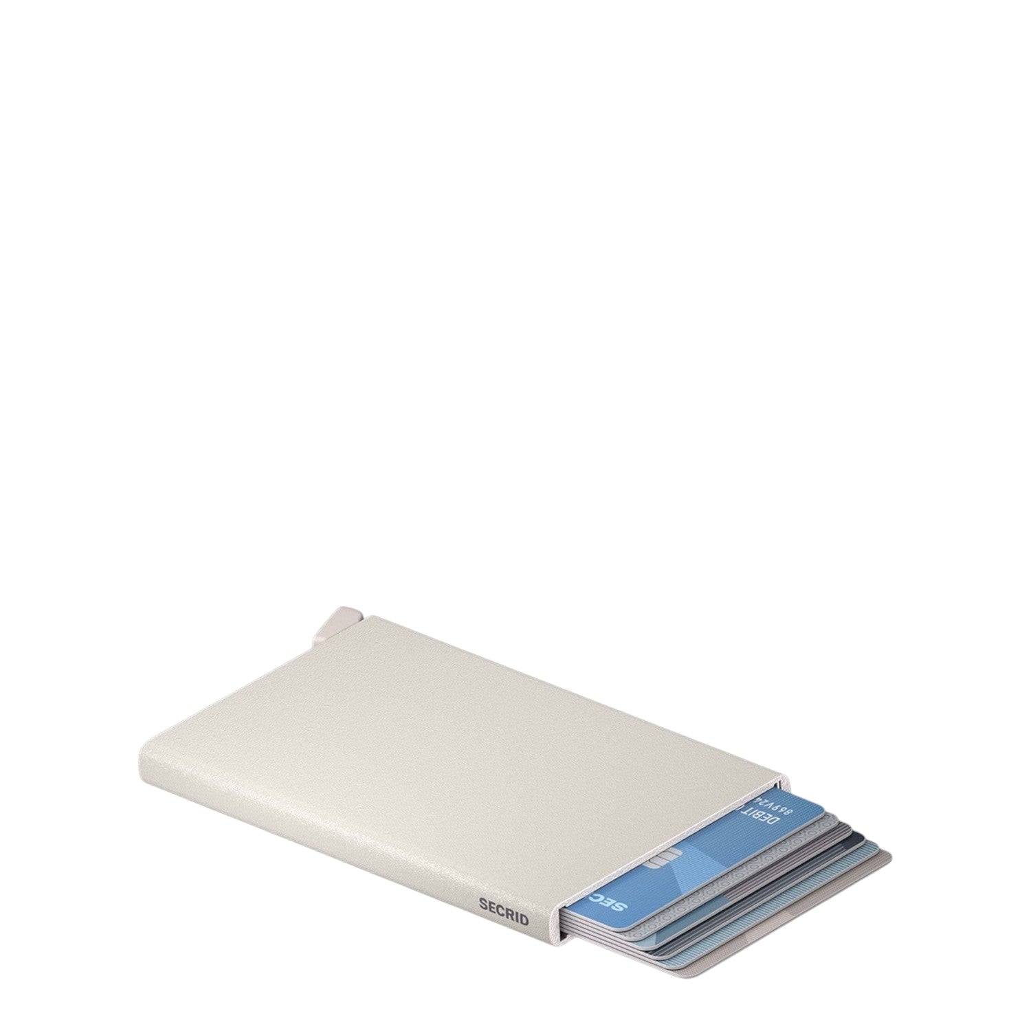 Lieblingstasche Secrid Cardprotector in powder beige, a slim aluminium RFID-blocking wallet with card slide mechanism.
