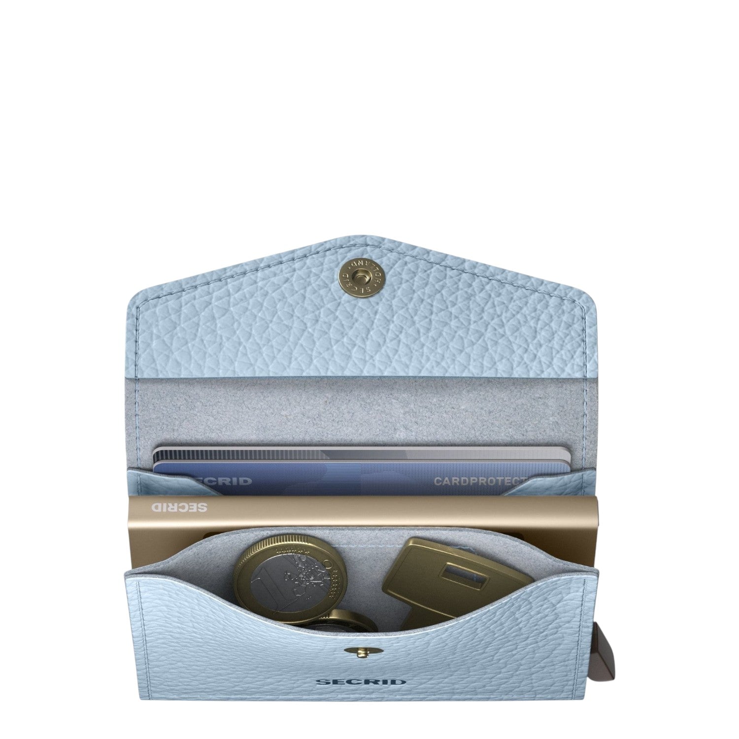 Lieblingstasche Secrid Envelope Pebble wallet in light blue leather with card protector, coin pocket, and snap closure