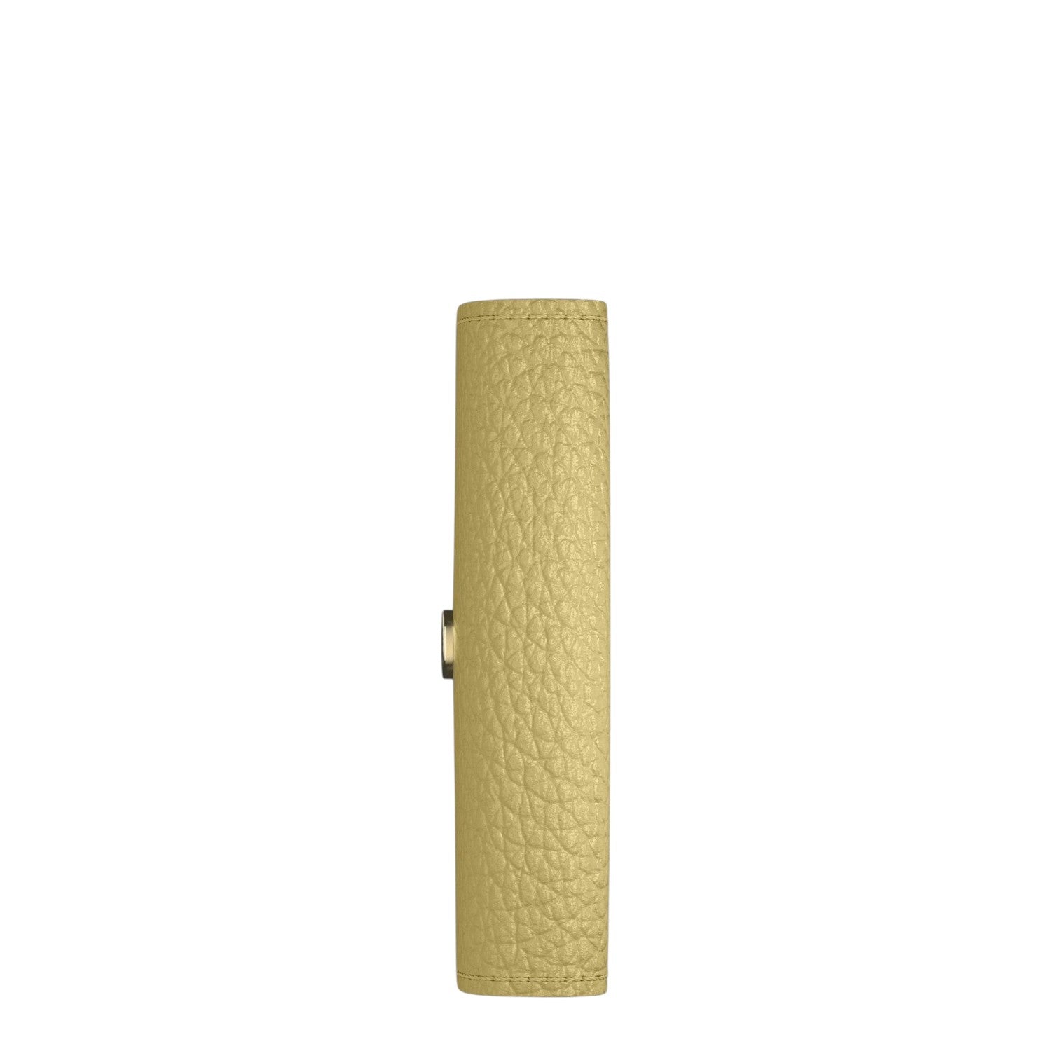 Lieblingstasche Secrid Envelope Pebble wallet in textured yellow leather, side view showing the button closure.