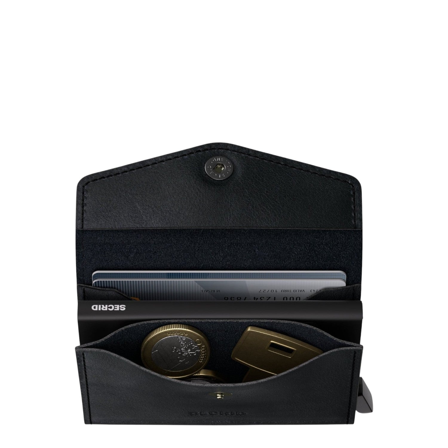 Lieblingstasche Secrid Envelope wallet in black leather with card protector, coin compartment, and button closure.