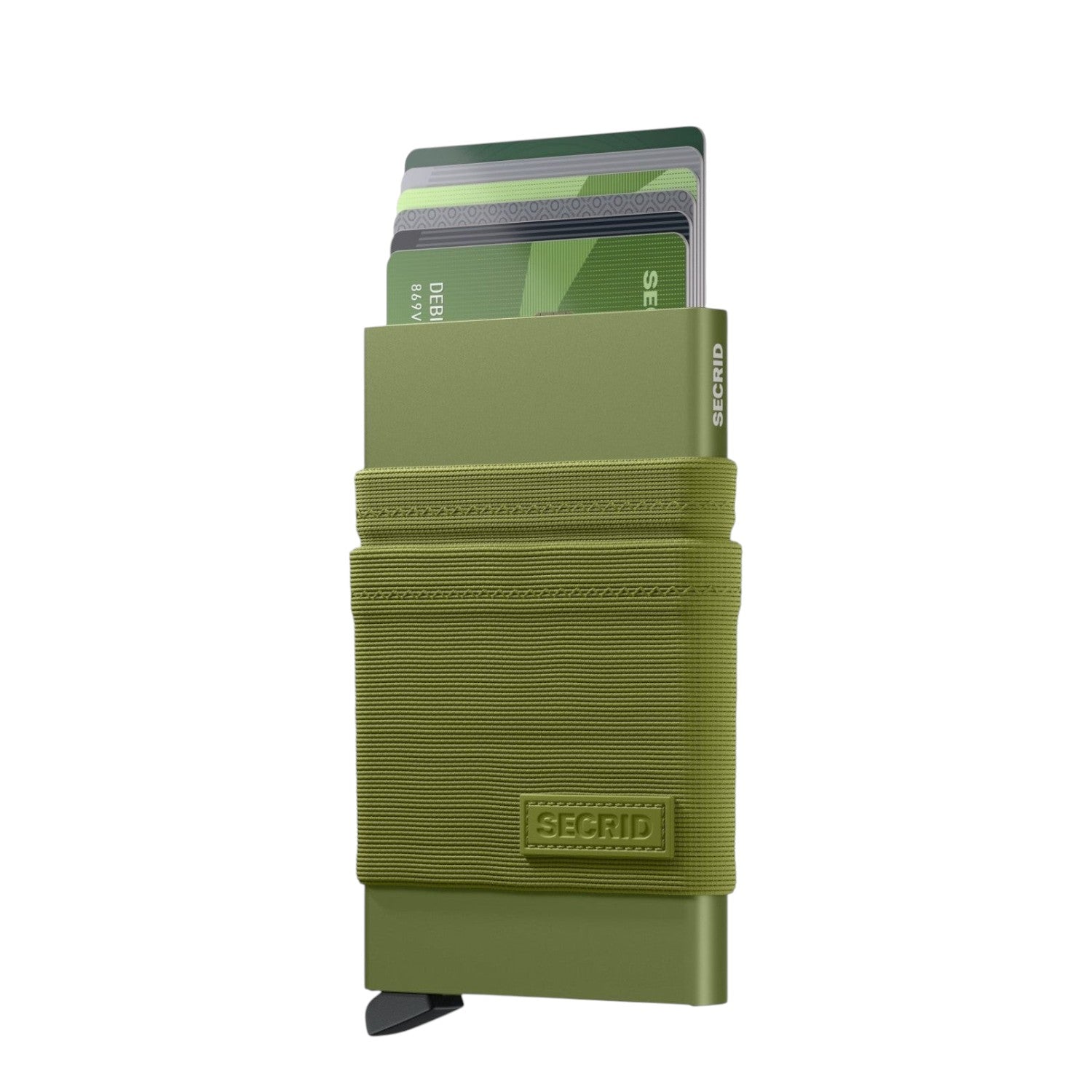 Lieblingstasche Secrid Flexwallet in olive green with elastic powernet textile sleeve and RFID-protected card case