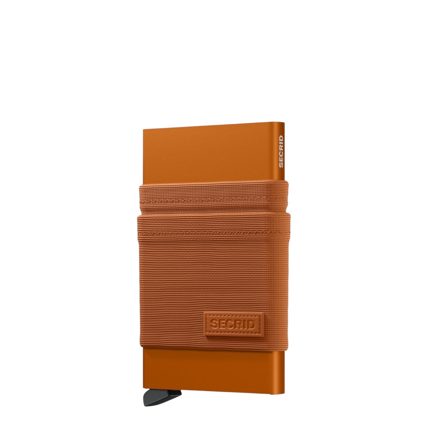 Lieblingstasche Secrid Flexwallet in orange with a flexible powernet textile sleeve and RFID-protected card case.