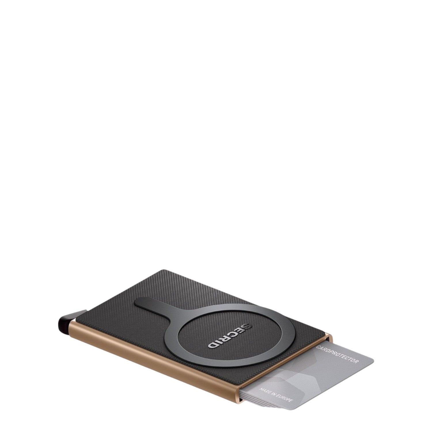 Lieblingstasche Secrid Cardprotector for MagSafe in bronze and black with card sliding out for RFID protection