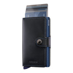 Lieblingstasche Secrid Miniwallet Original in black leather with blue aluminium card protector and snap button closure