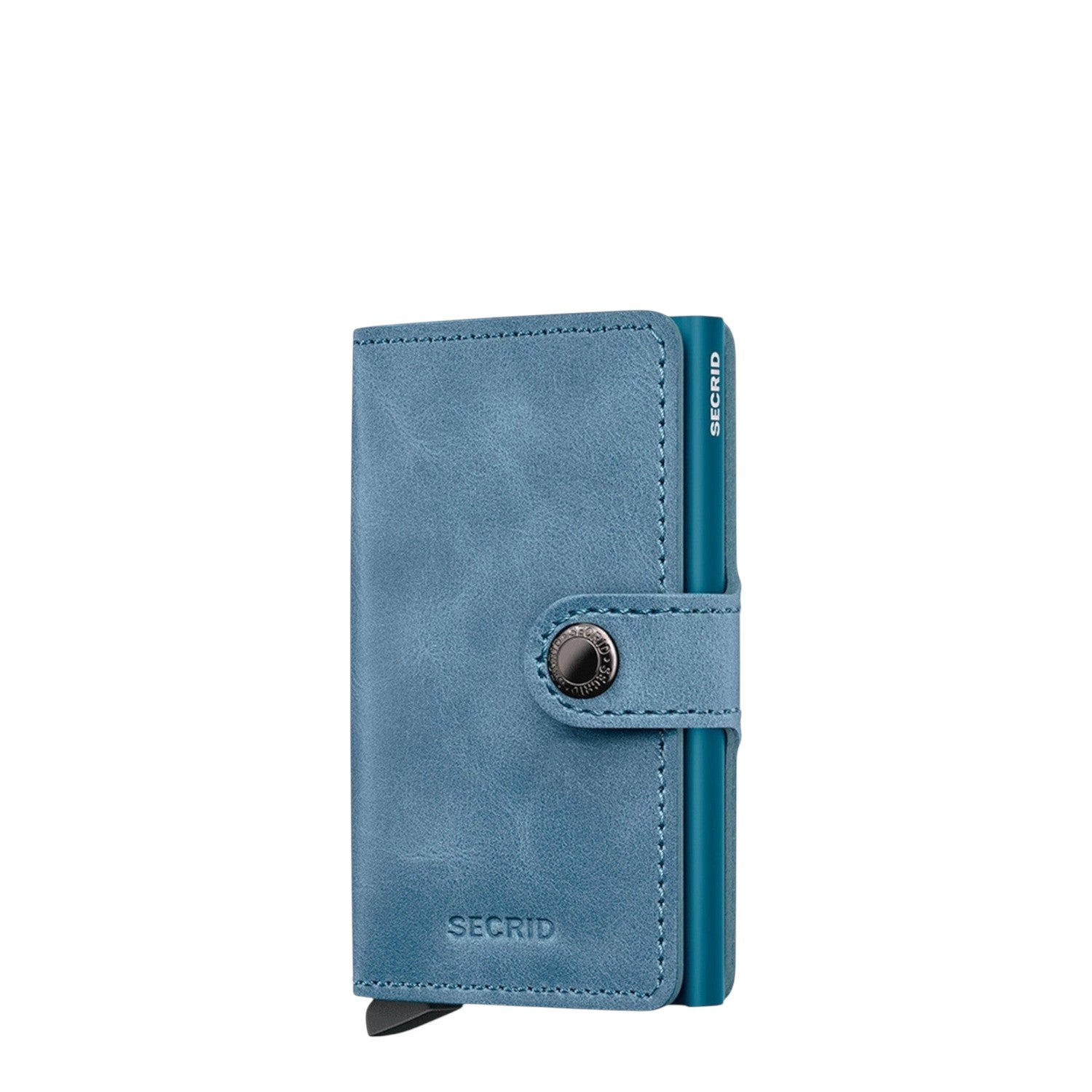 Lieblingstasche Secrid Miniwallet Vintage in blue leather with a secure snap button closure and RFID protection.