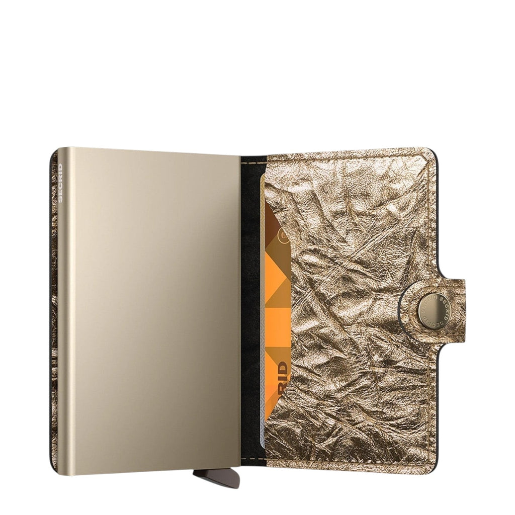 Lieblingstasche Secrid Miniwallet Crunch in metallic gold with textured leather and integrated card protector