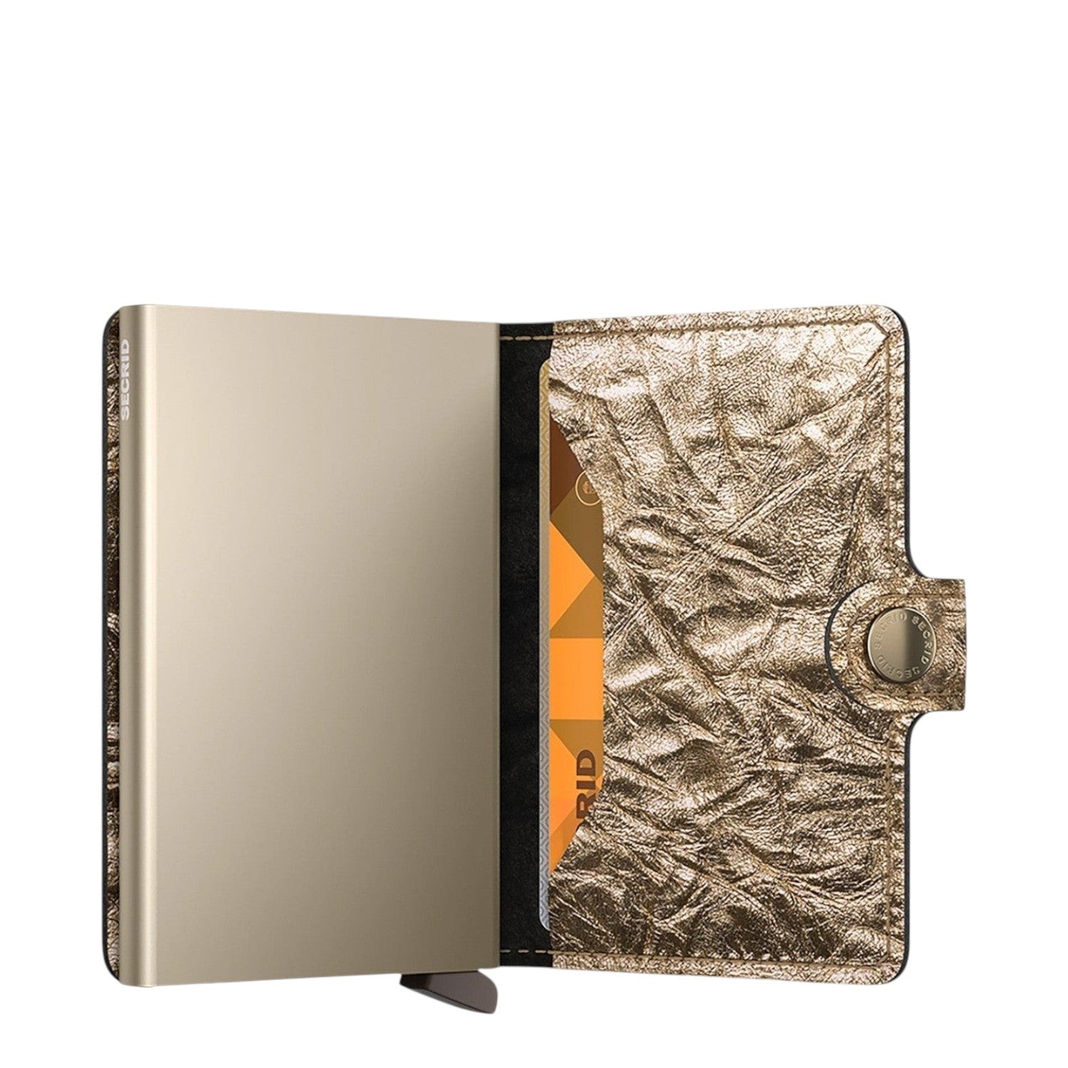 Lieblingstasche Secrid Miniwallet Crunch in metallic gold with textured leather and integrated card protector