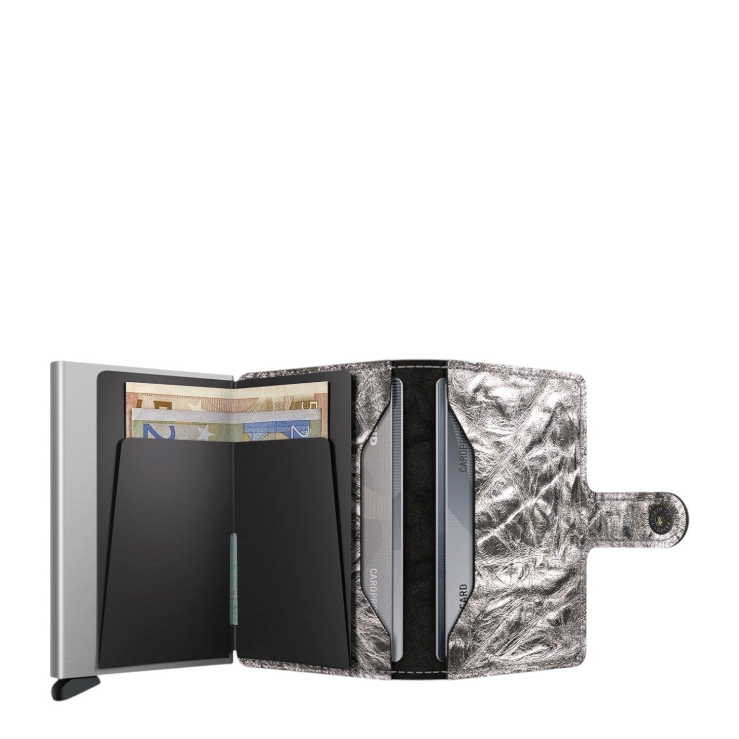 Lieblingstasche Secrid Miniwallet Crunch in metallic silver leather with RFID-protected card holder and cash slots