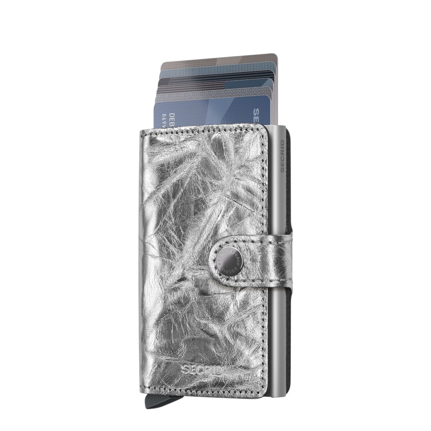 Lieblingstasche Secrid Miniwallet Crunch in metallic silver leather with RFID-protected card holder mechanism