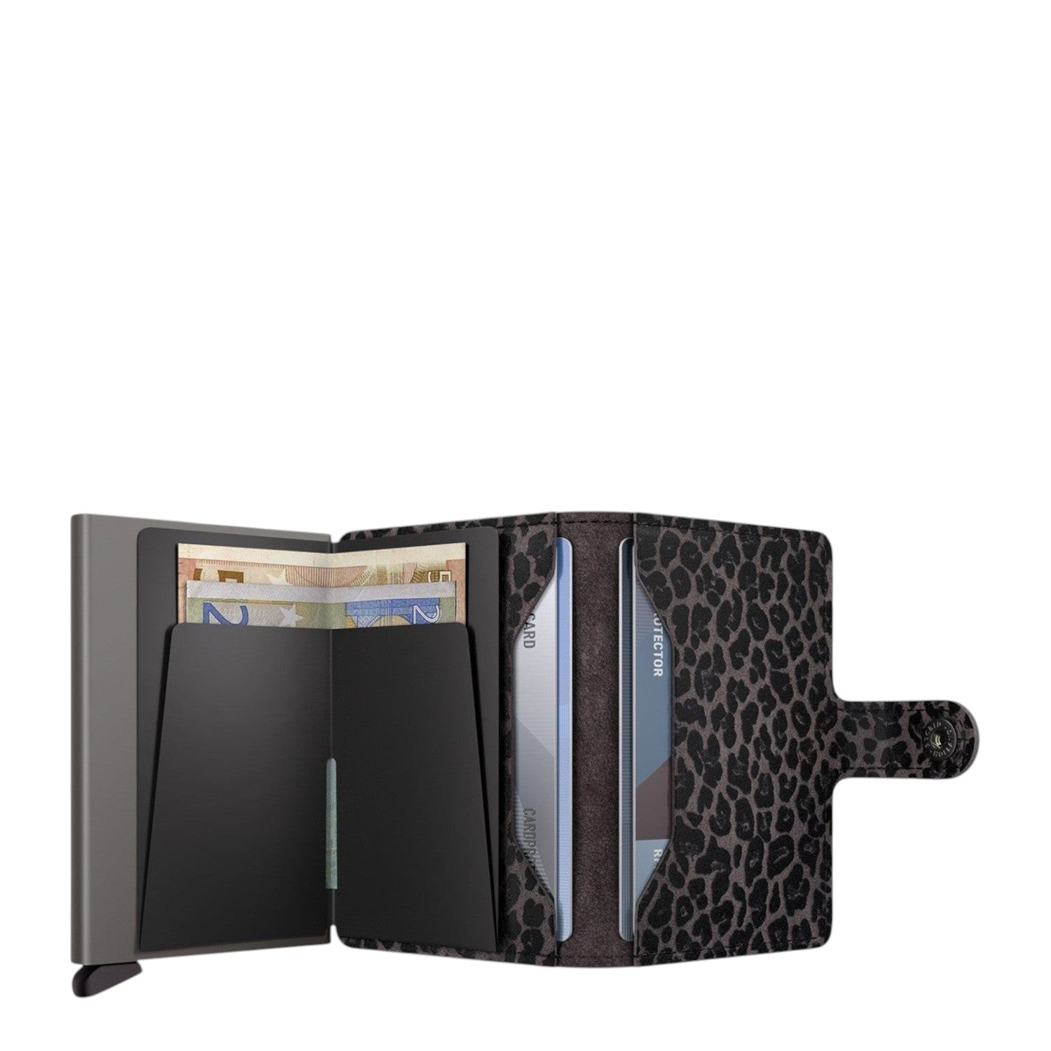 Lieblingstasche Secrid Miniwallet Leo in grey leopard print leather with RFID-protected card holder and cash slots
