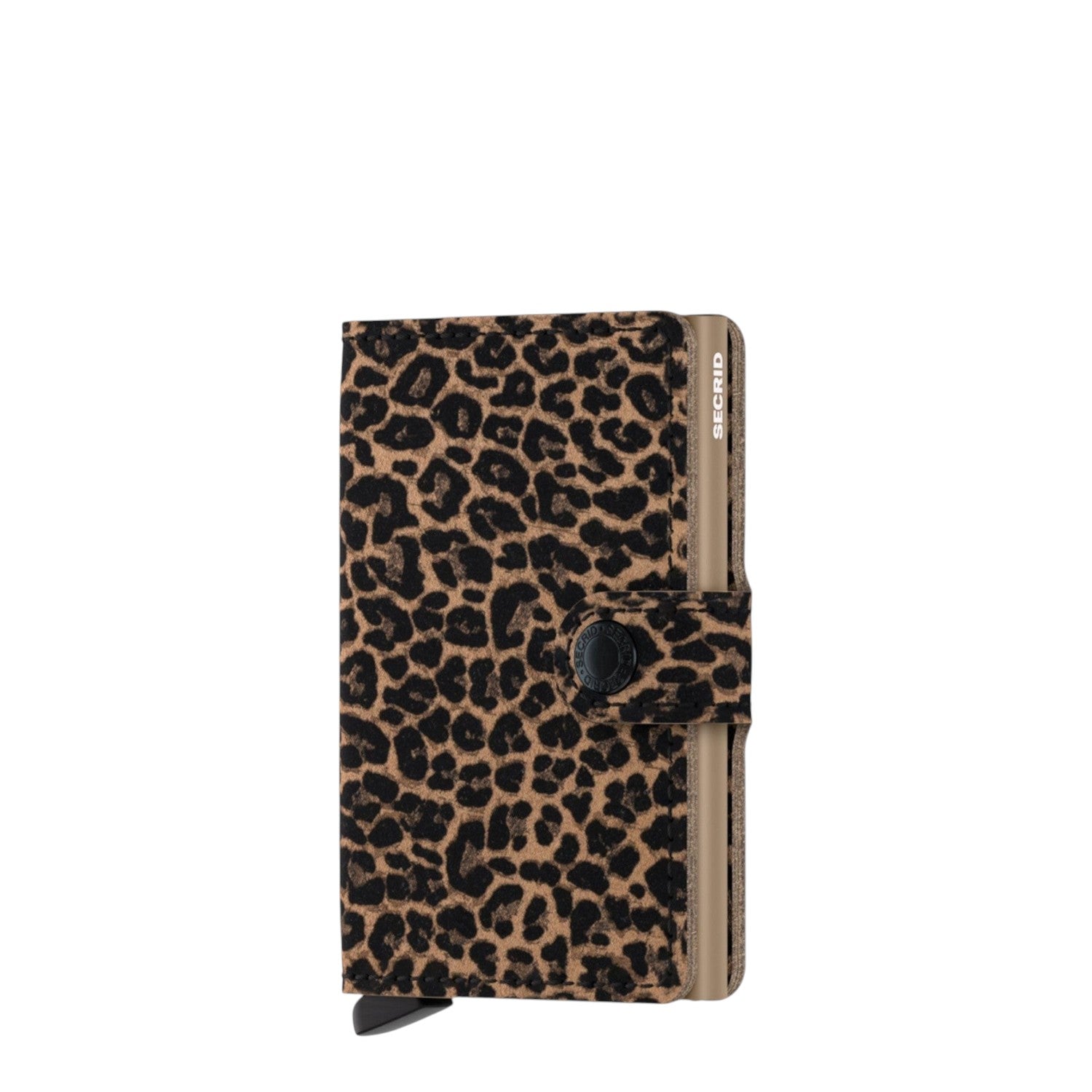 Lieblingstasche Secrid Miniwallet Leo with a brown and black leopard print leather cover and RFID protection