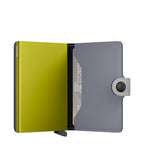 Lieblingstasche Secrid Miniwallet Matte in lime green and grey leather with RFID protection and card mechanism