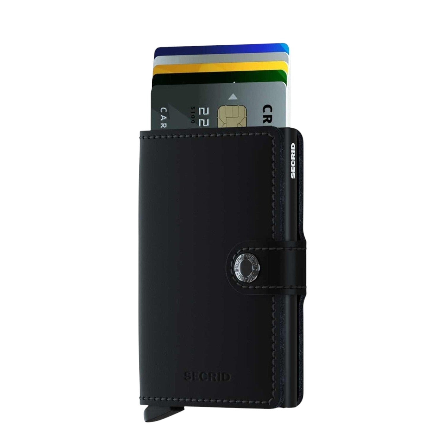 Lieblingstasche Secrid Miniwallet Matte in black leather with card protector mechanism and snap button closure