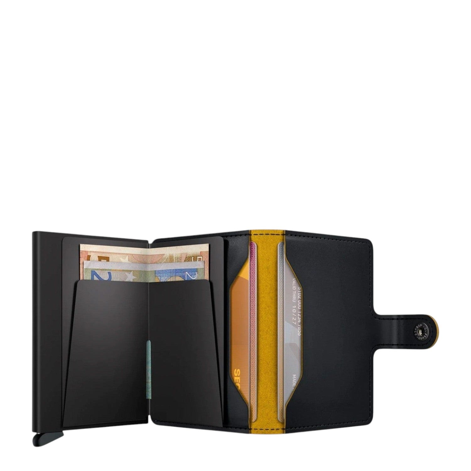 Lieblingstasche Secrid Miniwallet Matte in black leather with yellow interior and integrated RFID card protector