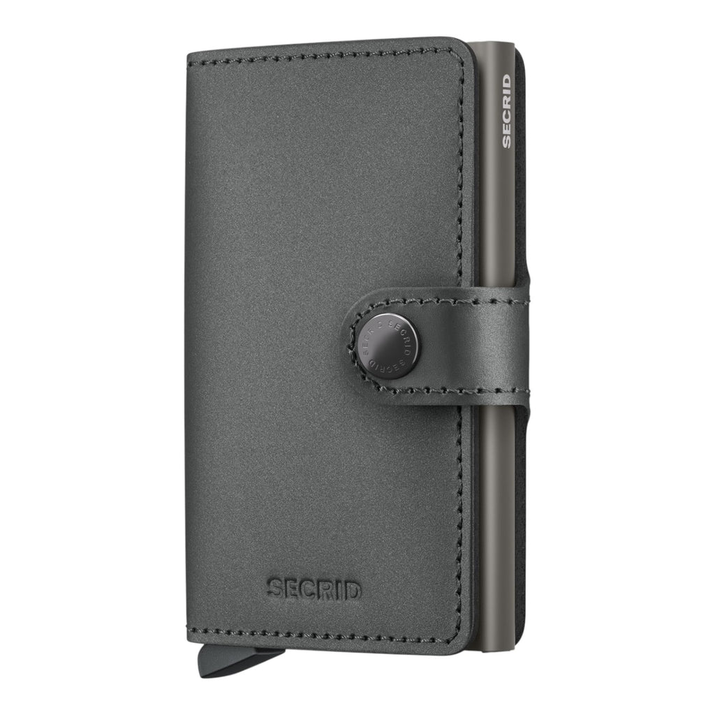 Lieblingstasche Secrid Miniwallet Matte Satin in dark grey leather with aluminium card protector and snap closure
