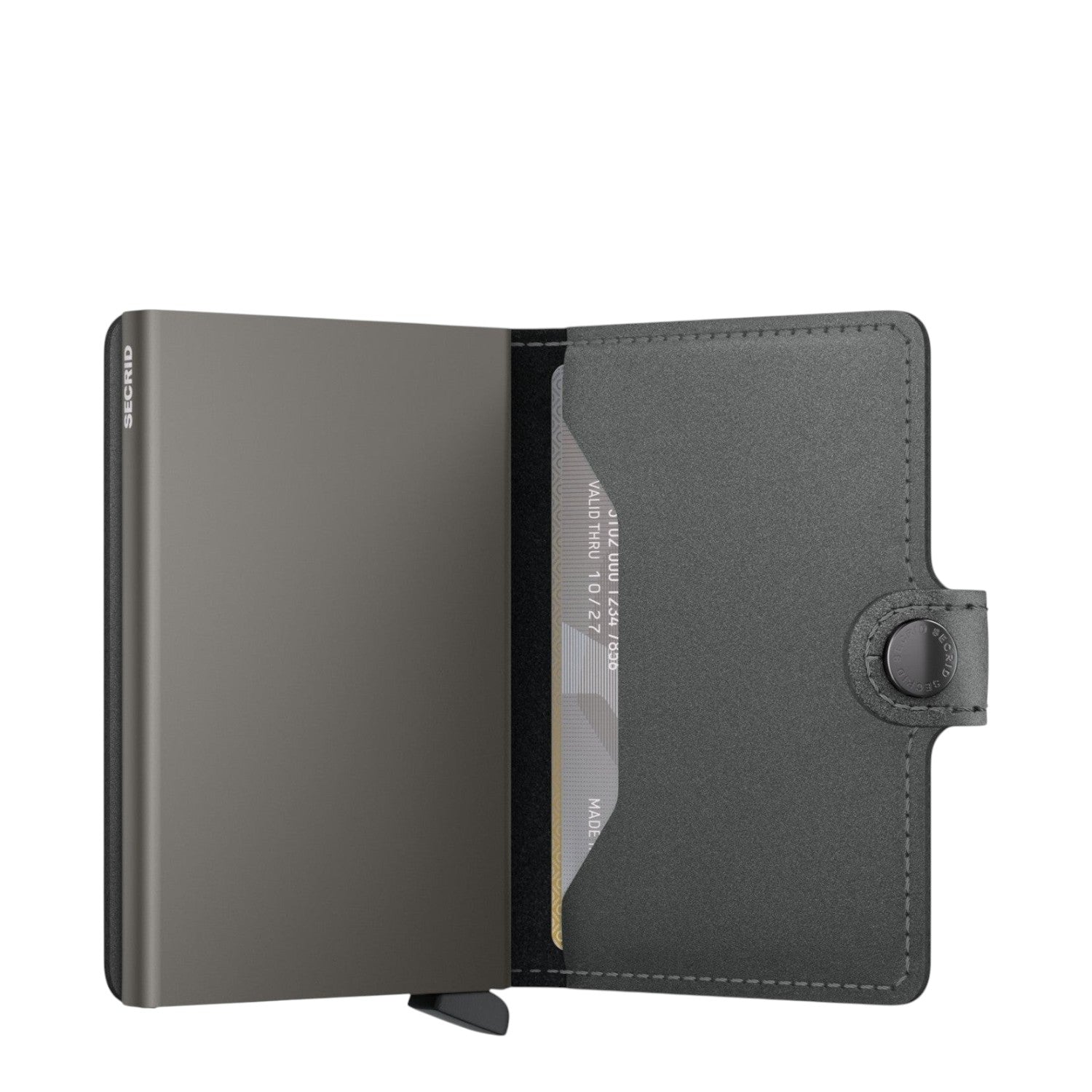 Lieblingstasche Secrid Miniwallet Matte Satin in dark grey with RFID-protected card holder and leather interior.