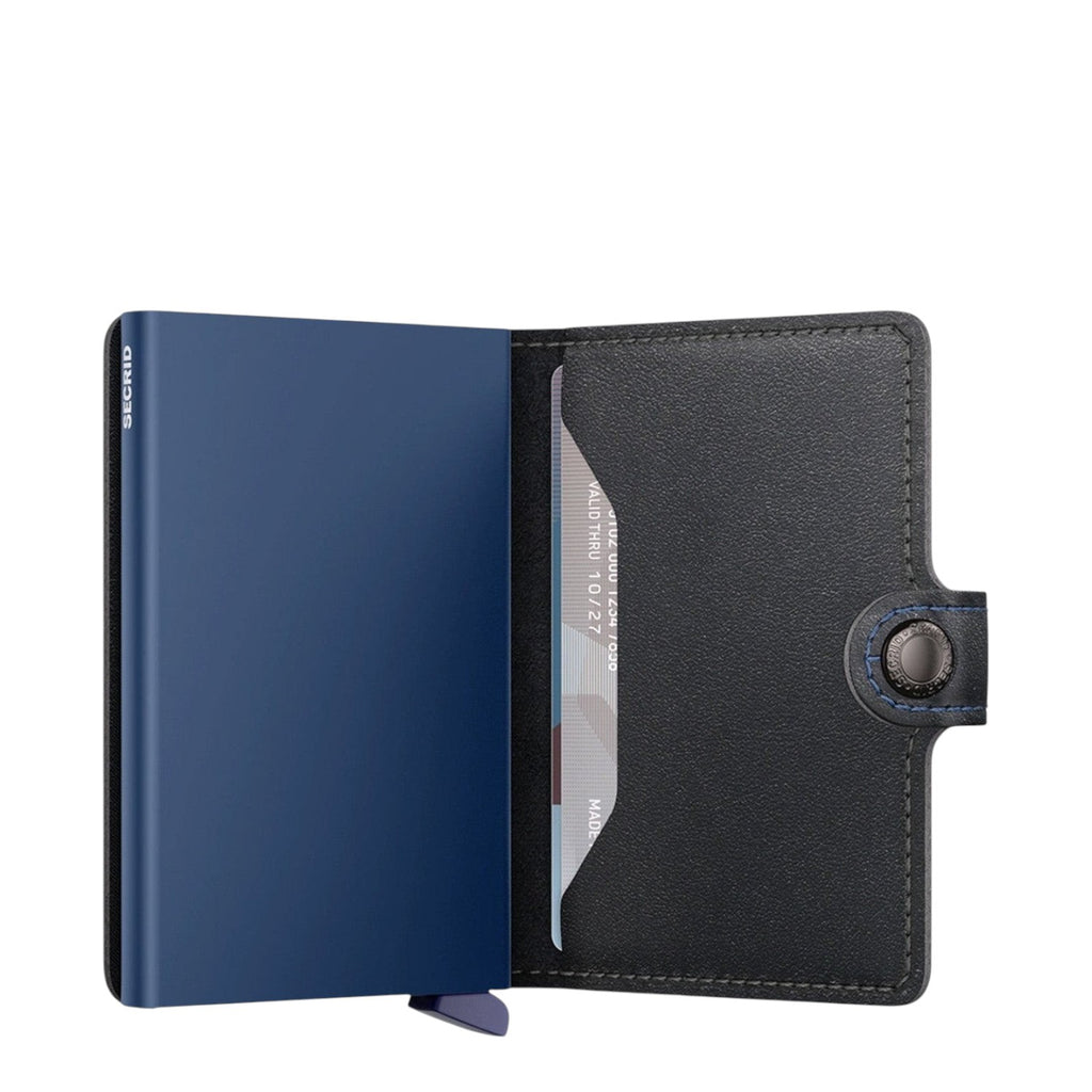 Lieblingstasche Secrid Miniwallet in navy blue with black leather cover and RFID-protected card holder mechanism