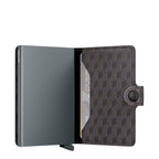 Lieblingstasche Secrid Miniwallet Optical with grey metal card protector and geometric patterned leather interior