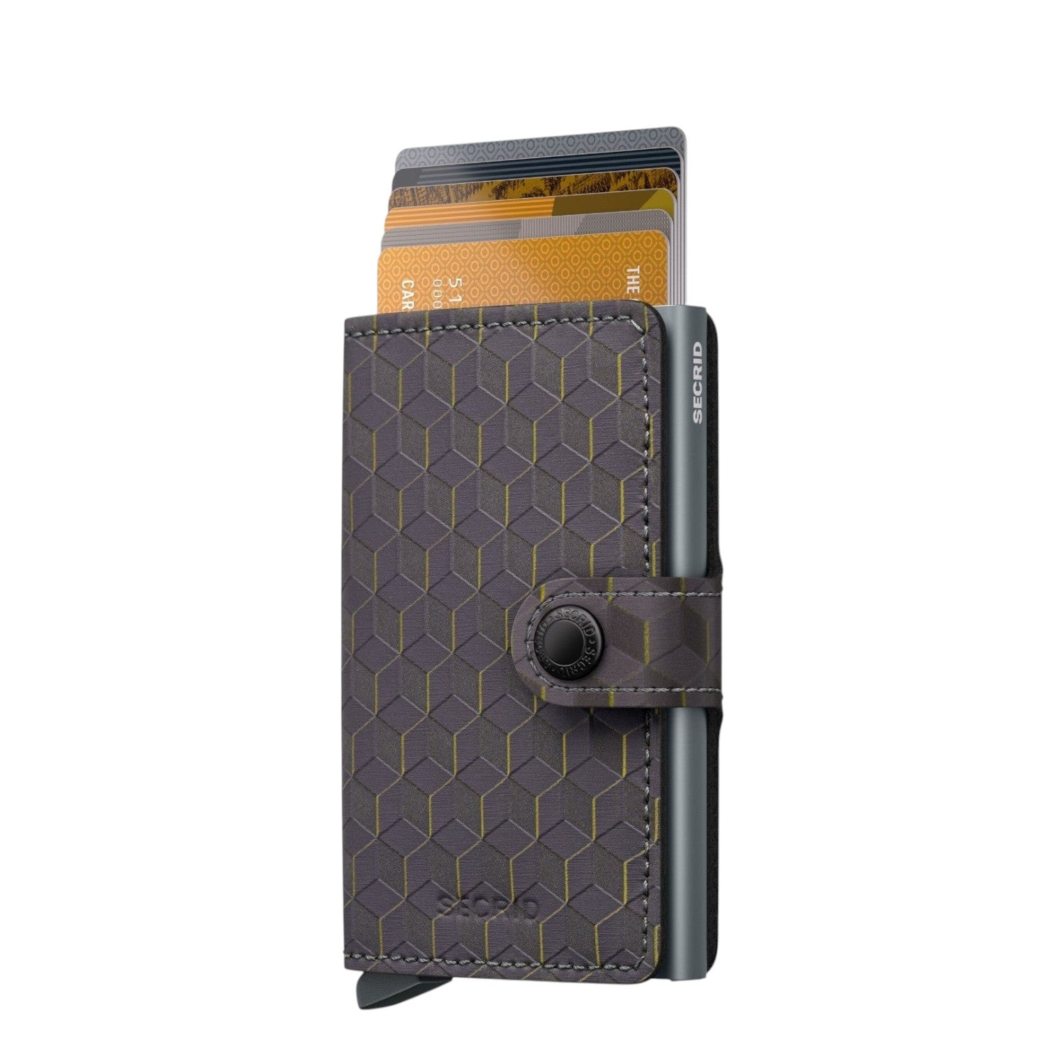 Lieblingstasche Secrid Miniwallet Optical with grey geometric pattern leather and RFID-protected card mechanism