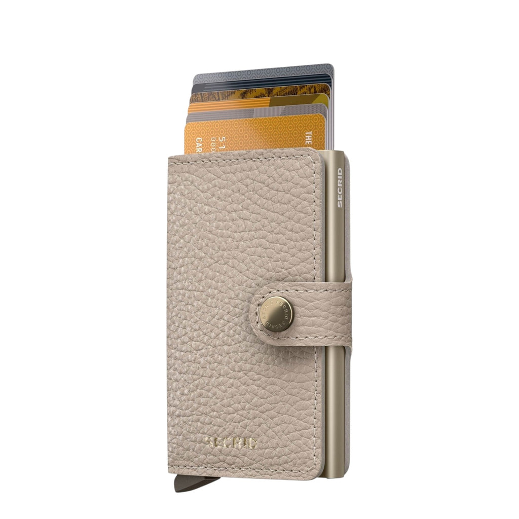 Lieblingstasche Secrid Miniwallet Pebble in beige textured leather with metallic card protector and snap button closure