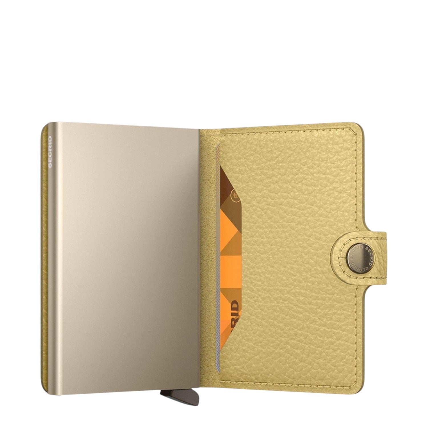 Lieblingstasche Secrid Miniwallet Pebble in metallic gold leather with an integrated RFID-protected card holder.