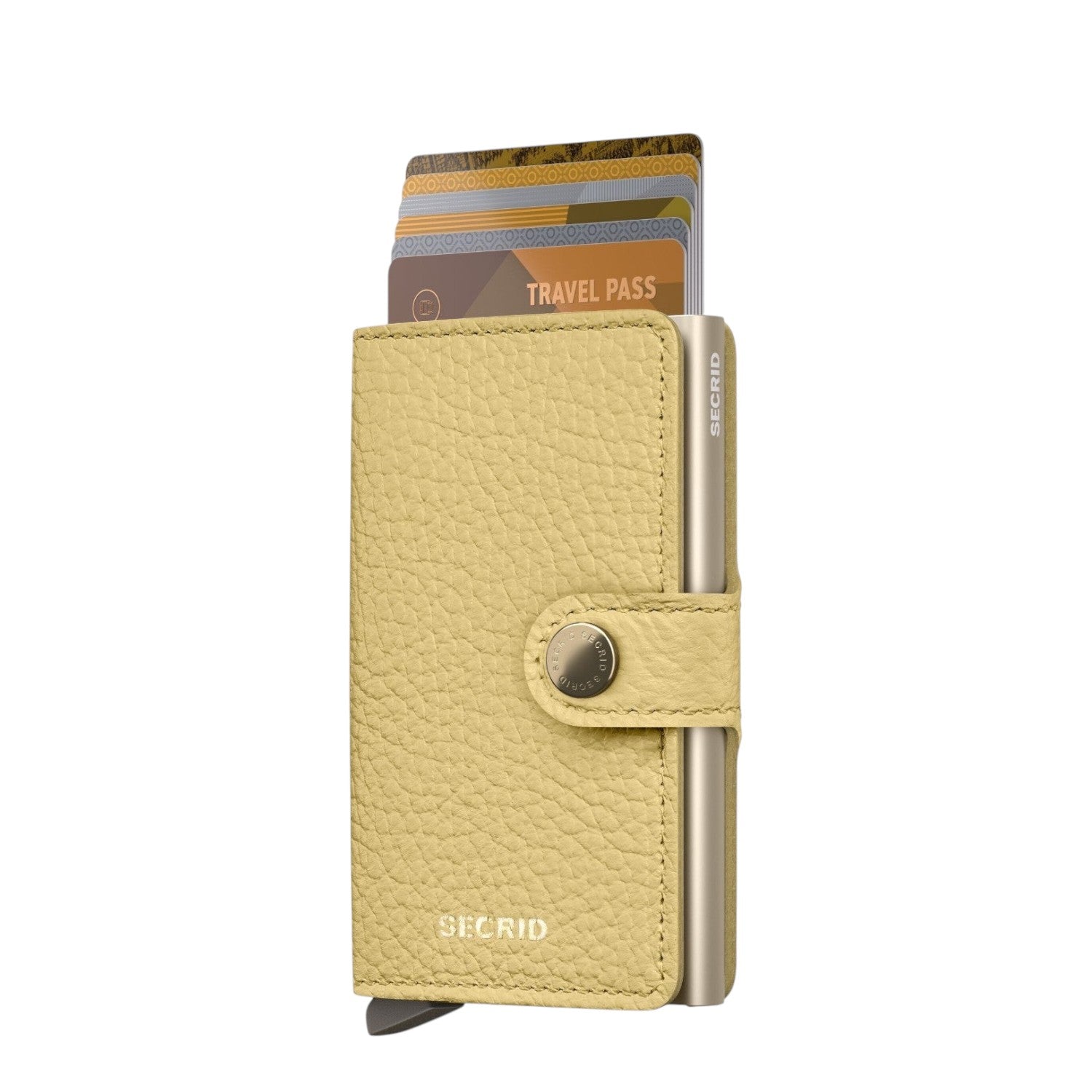 Lieblingstasche Secrid Miniwallet Pebble in pale yellow leather with card protector mechanism and snap button closure