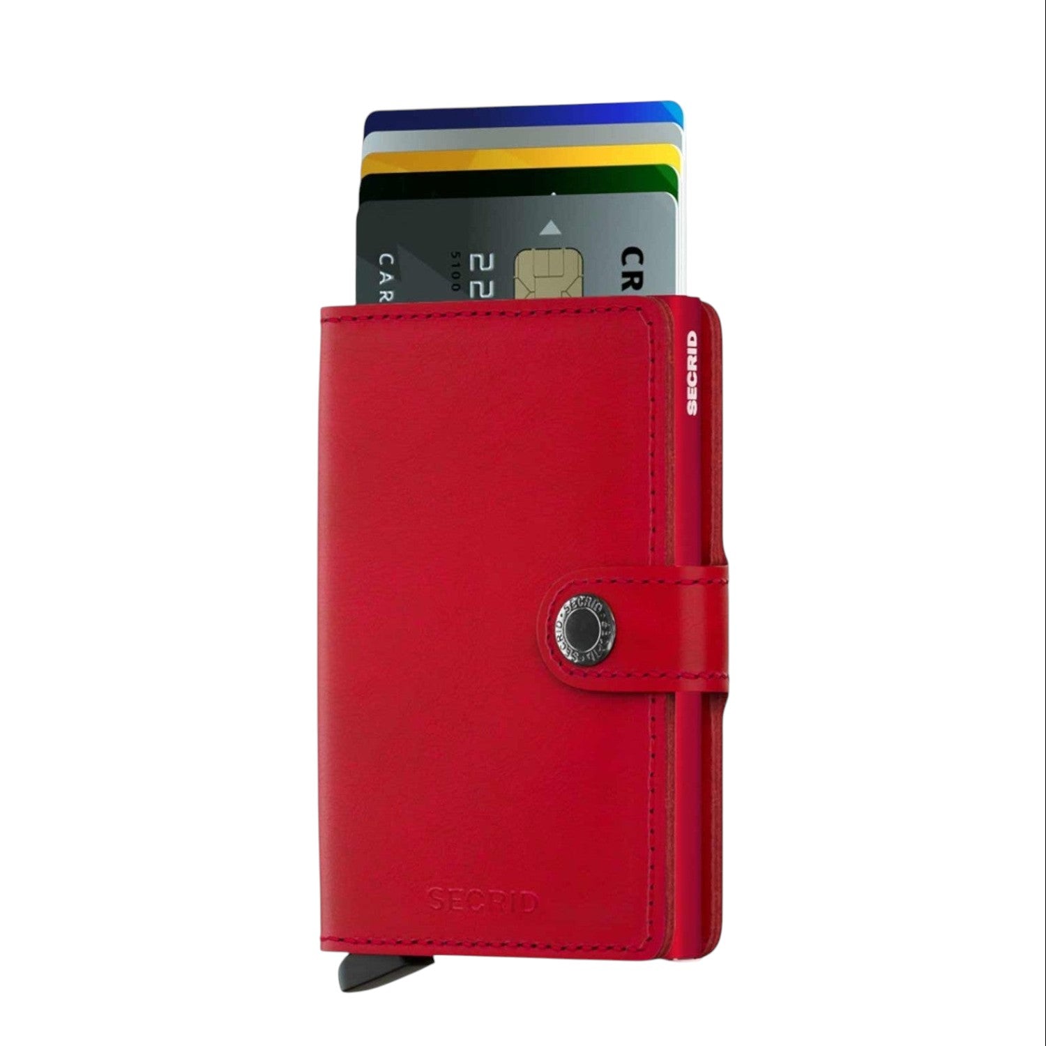 Lieblingstasche Secrid Miniwallet in vibrant red leather with card protector mechanism and snap button closure