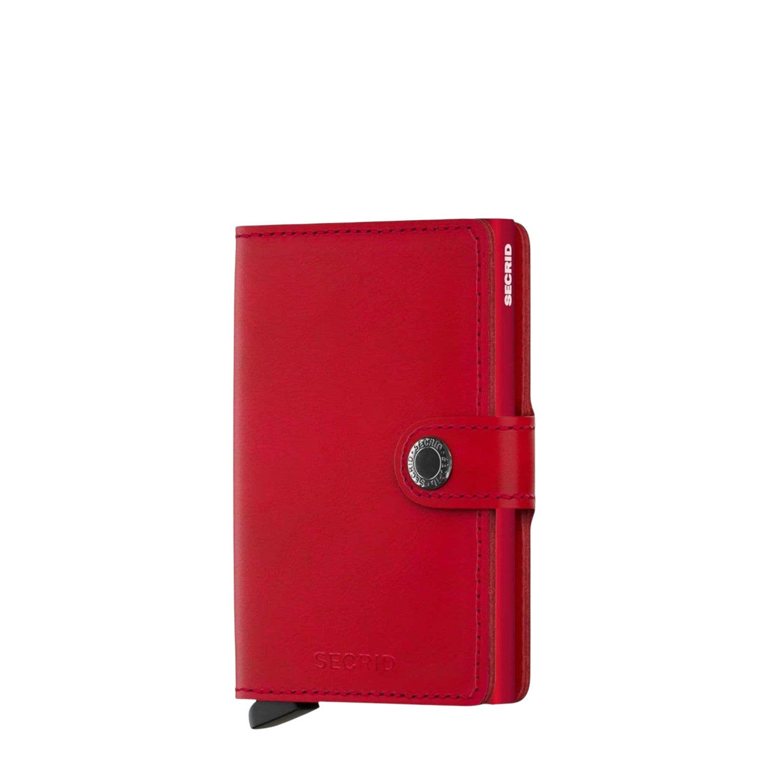 Lieblingstasche Secrid Miniwallet in vibrant red leather with a secure snap button closure and RFID protection.