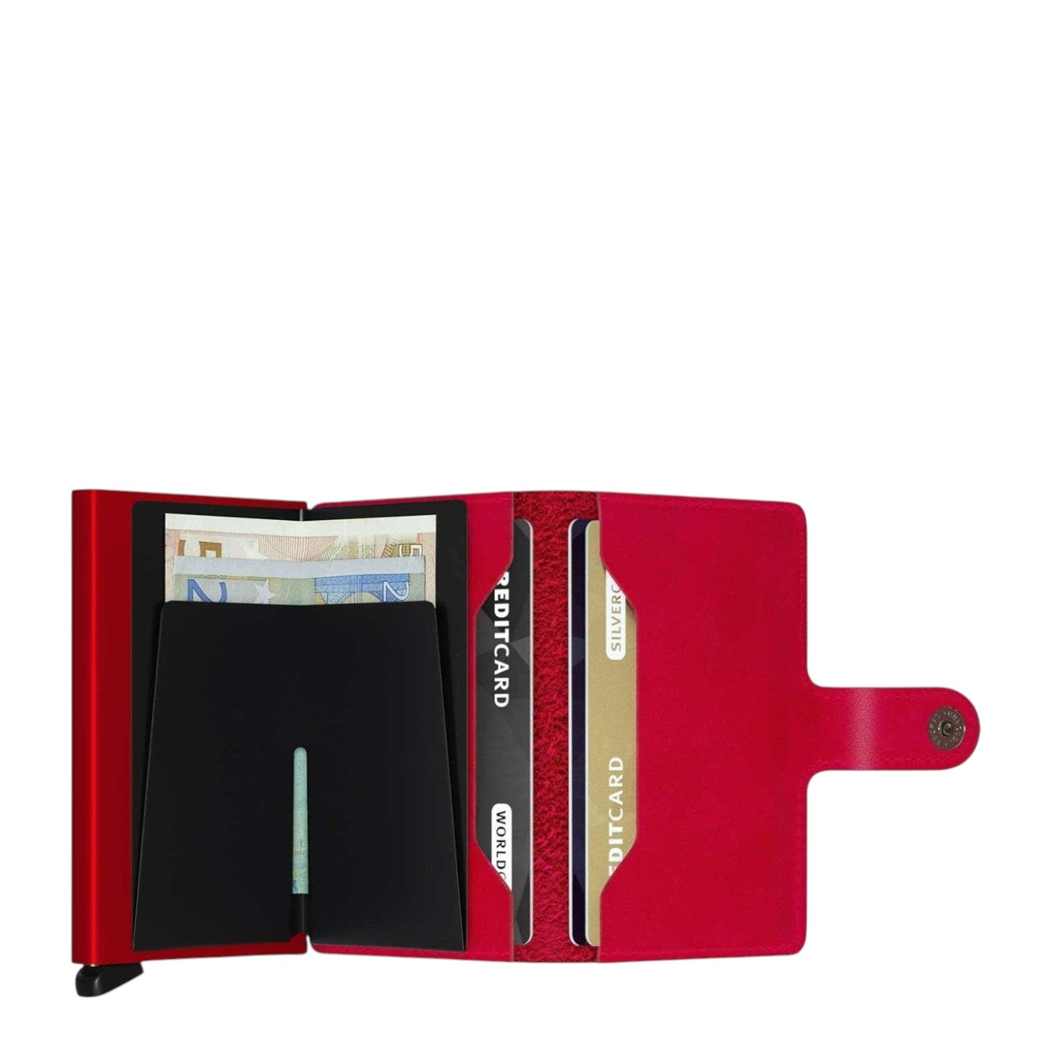 Lieblingstasche Secrid Miniwallet in vibrant red leather with an integrated card protector and snap button closure