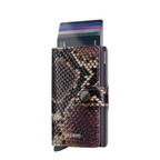 Lieblingstasche Secrid Miniwallet Serpent featuring a brown and purple snakeskin print leather card holder