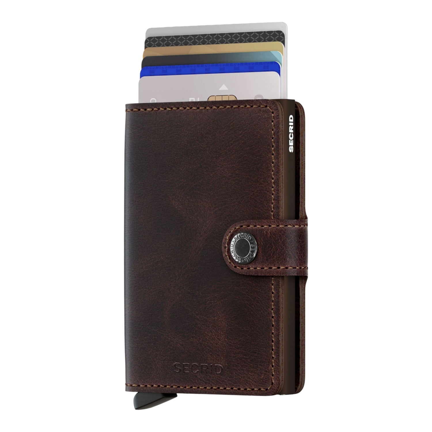 Lieblingstasche Secrid Miniwallet Vintage in dark brown leather with RFID-protected card protector and snap closure