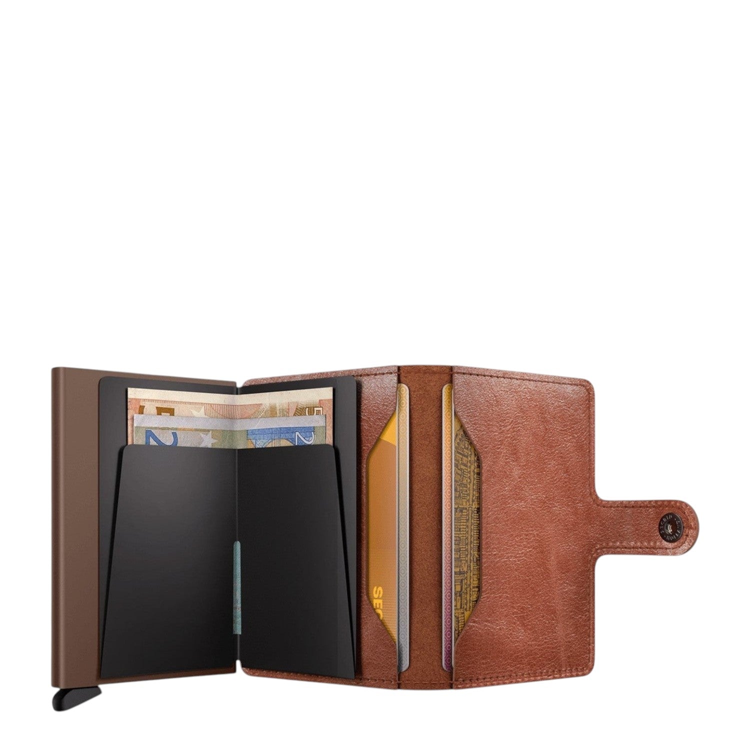 Lieblingstasche Secrid Miniwallet Vintage brown leather wallet with RFID-protected card protector and cash slots.