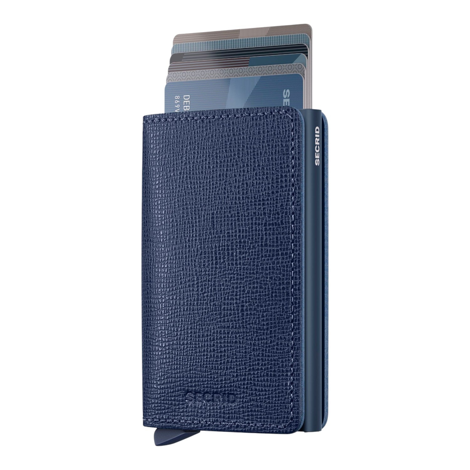 Lieblingstasche Secrid Slimwallet Crisple in blue leather with Saffiano texture and RFID-protected card holder