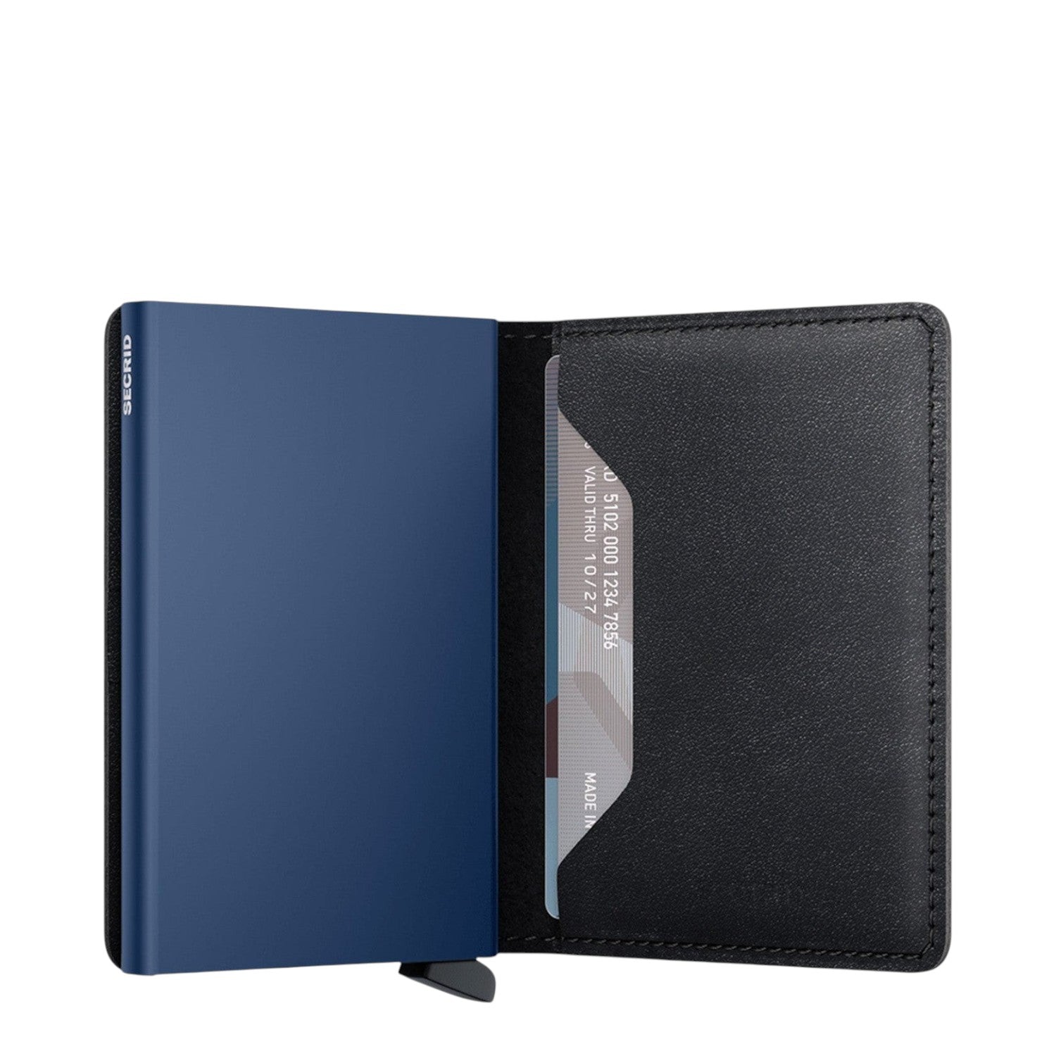 Lieblingstasche Secrid Slimwallet in blue and black leather with integrated RFID-protected card mechanism