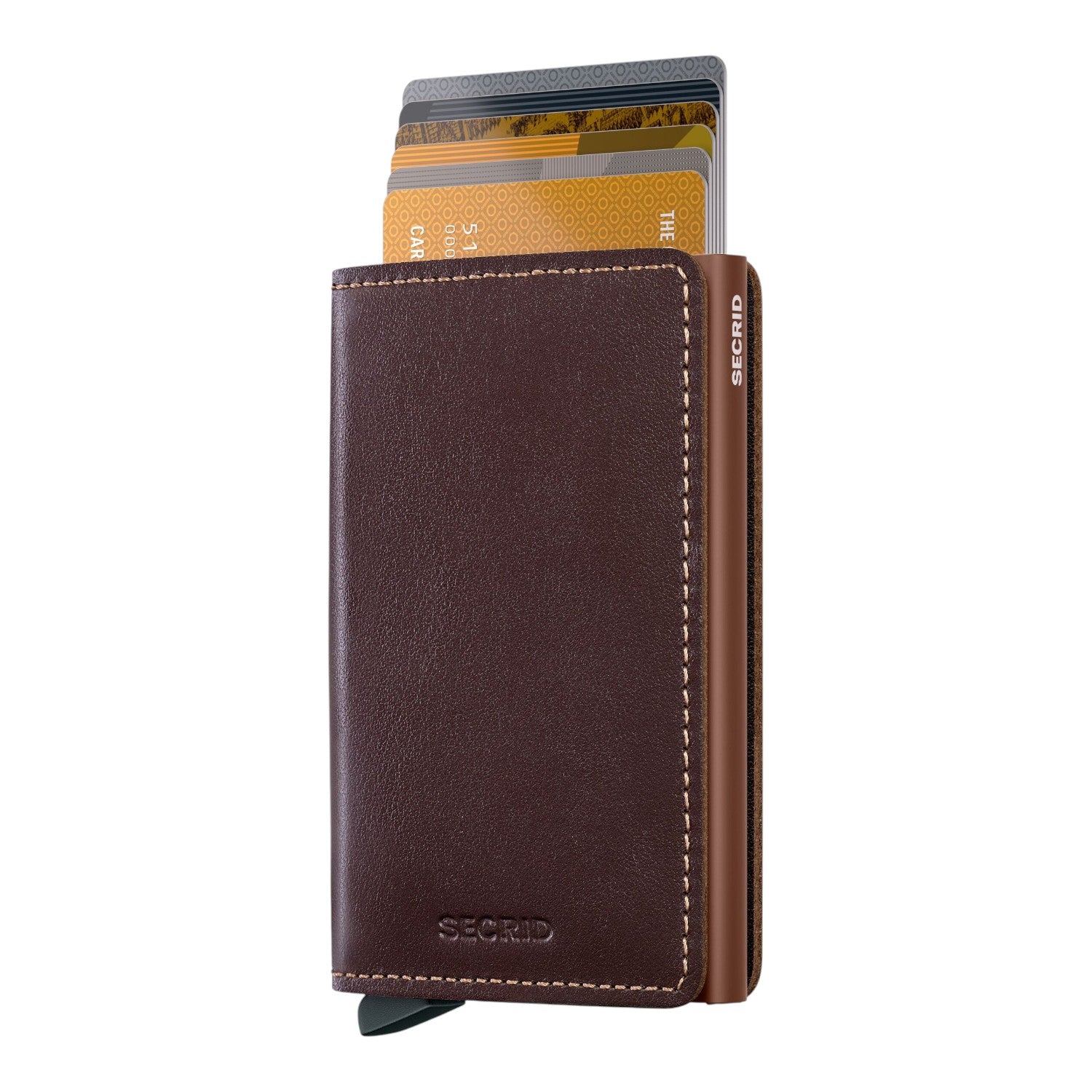 Lieblingstasche Secrid Slimwallet Original in dark brown leather with an integrated aluminum card protector.