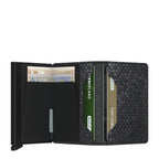 Lieblingstasche Secrid Slimwallet Hexagon in black with textured honeycomb pattern, card slots, and cash compartment.