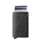 Lieblingstasche Secrid Slimwallet Hexagon in black with textured honeycomb pattern and card protector mechanism