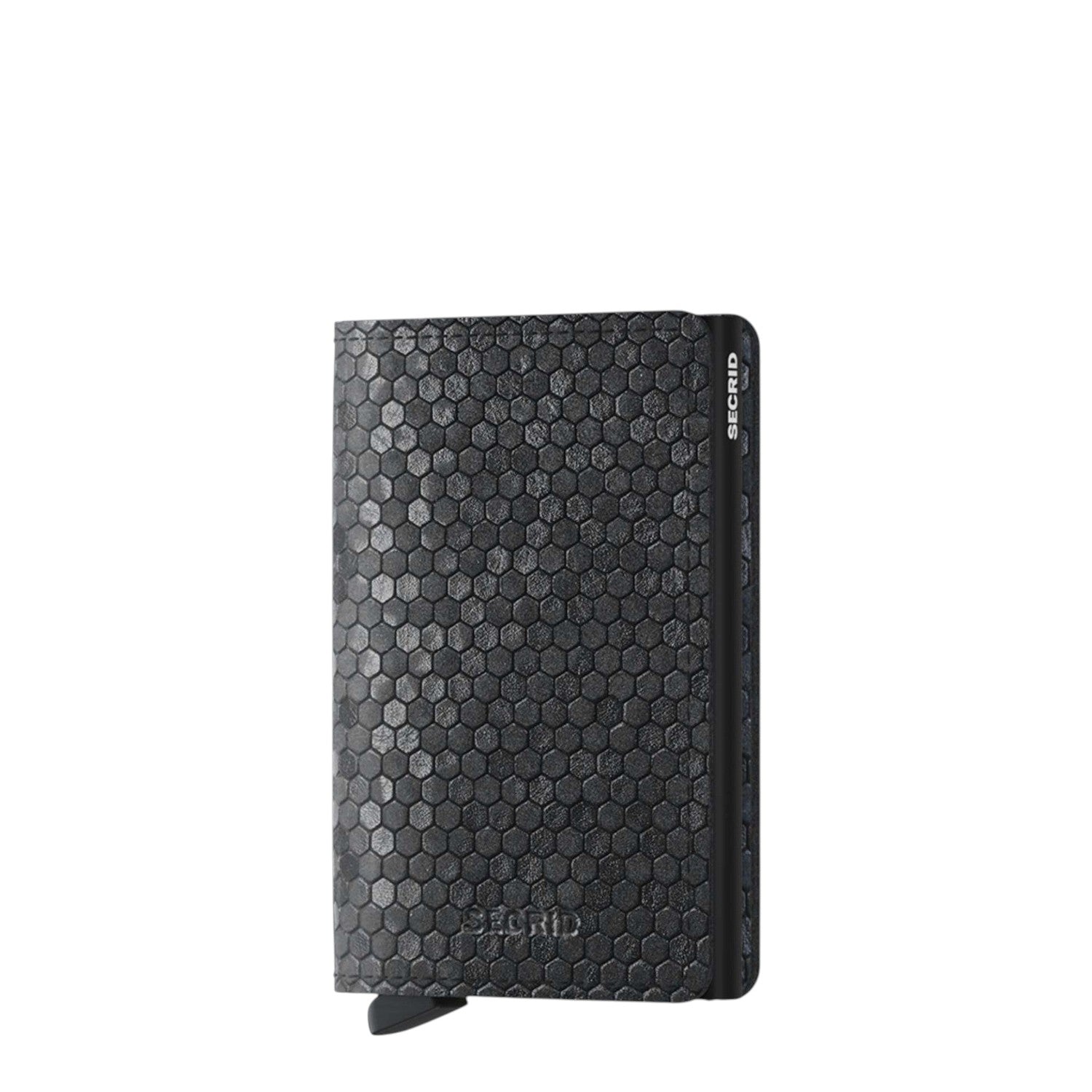 Lieblingstasche Secrid Slimwallet in black with a textured hexagonal pattern and integrated RFID card protector.
