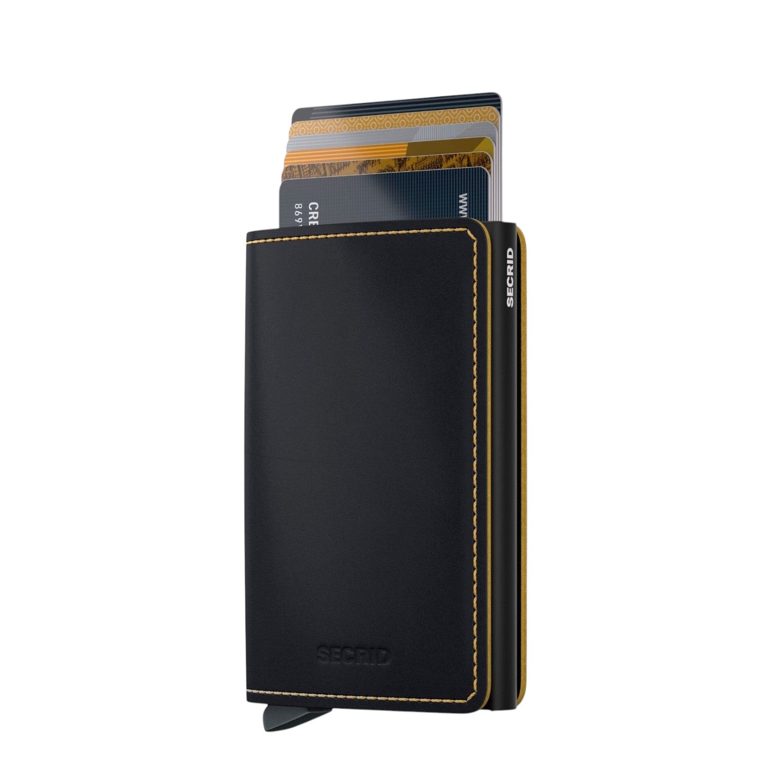 Lieblingstasche Secrid Slimwallet Matte in black leather with card protector mechanism and contrast stitching