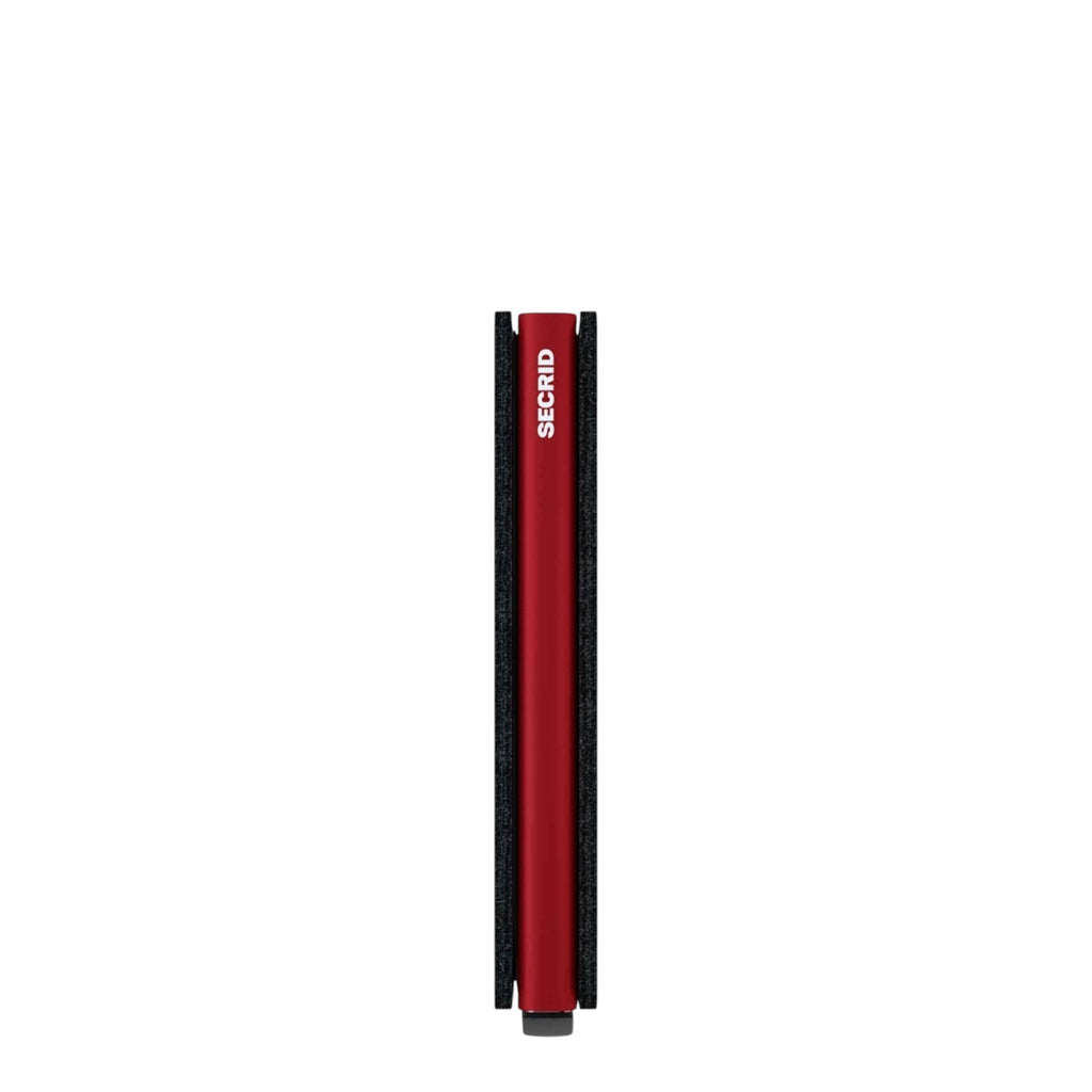 Lieblingstasche Secrid Slimwallet Matte in red with a sleek card protector mechanism for RFID and NFC security.