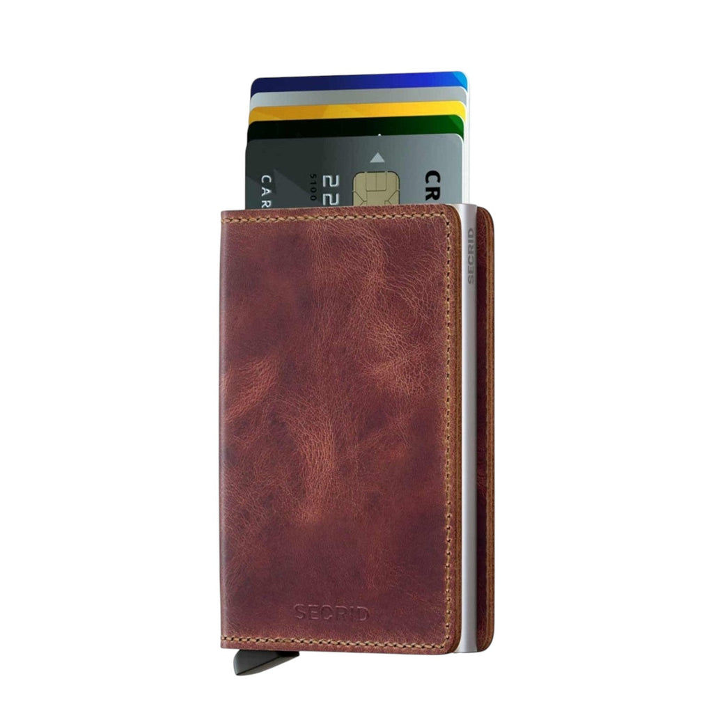 Lieblingstasche Secrid Slimwallet in vintage brown leather with card protector mechanism and RFID protection