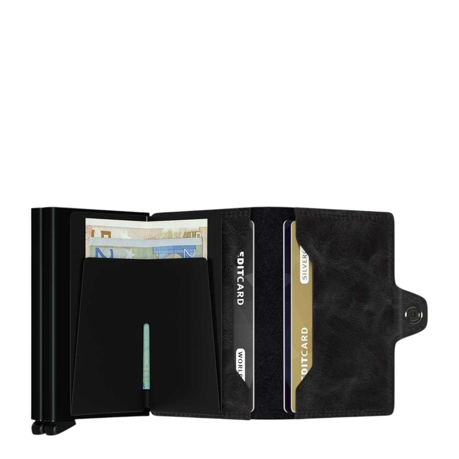 Lieblingstasche Secrid Twinwallet Vintage in black leather with two card protectors and snap button closure