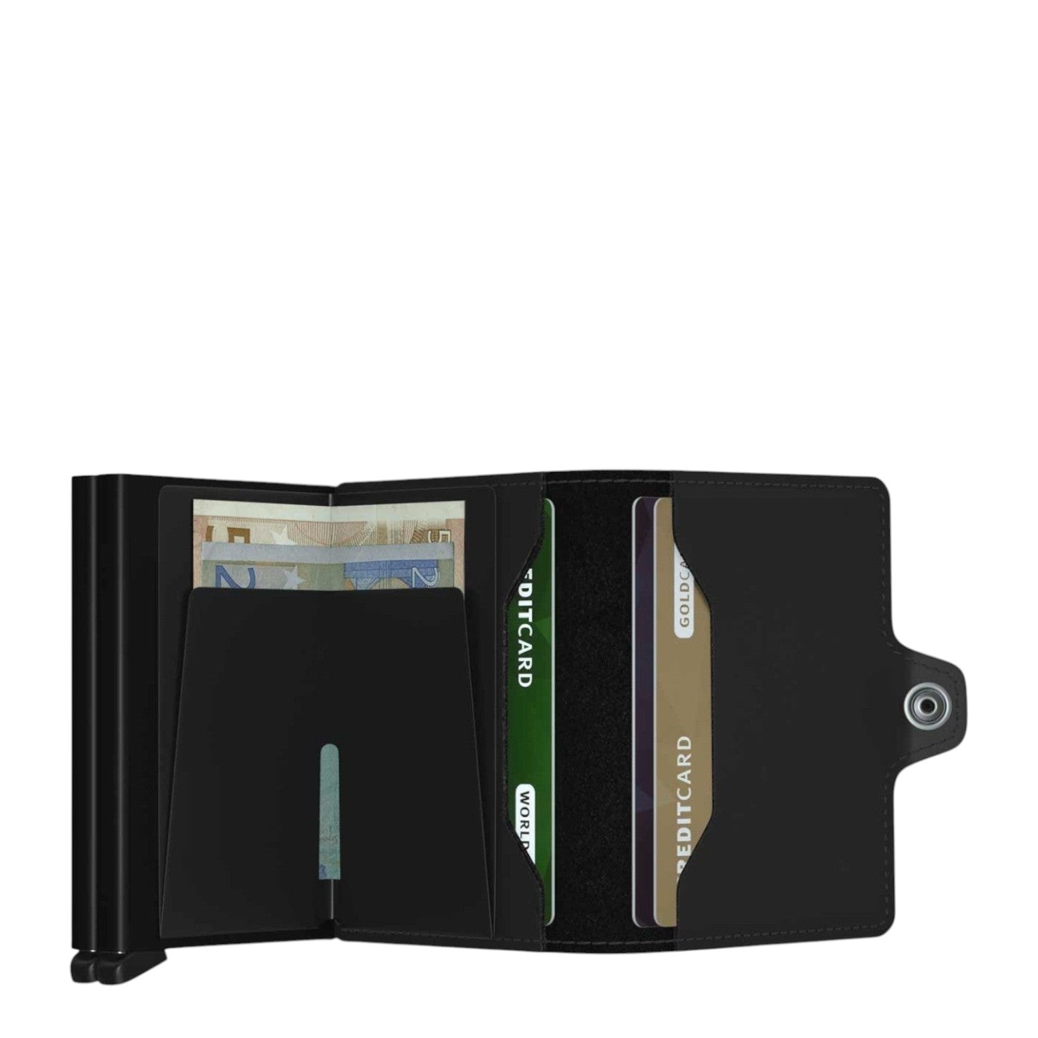 Lieblingstasche Secrid Twinwallet Matte black leather wallet with RFID protection and card slots open