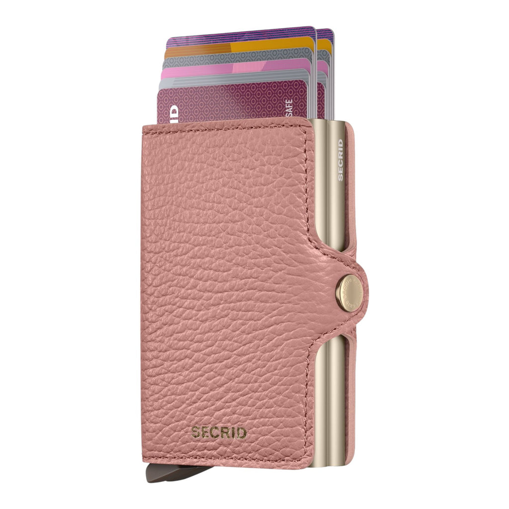 Lieblingstasche Secrid Twinwallet Pebble in dusty pink leather with RFID-protected aluminium card holders.