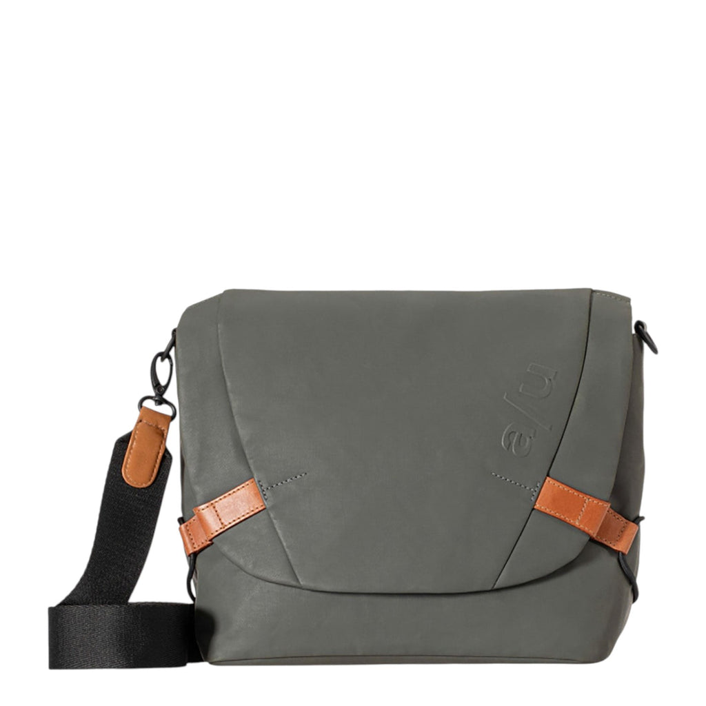 Lieblingstasche Sendai grey water-repellent cotton messenger bag with tan leather accents and adjustable strap