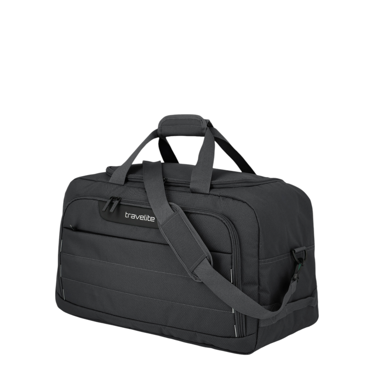 Lieblingstasche Skaii black weekender bag with top handles, shoulder strap, and front zip pocket on white background