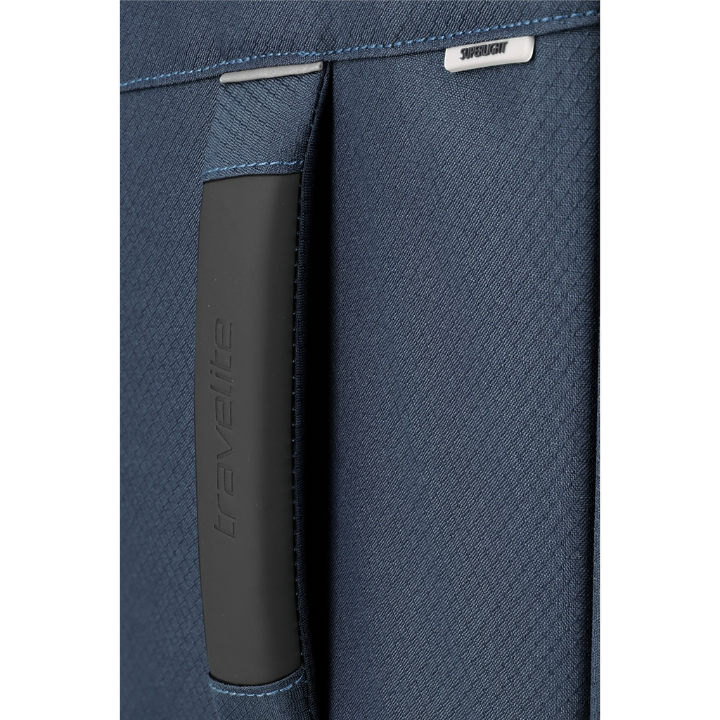 Lieblingstasche Skaii trolley suitcase in blue featuring a durable textured fabric and a black rubberized handle